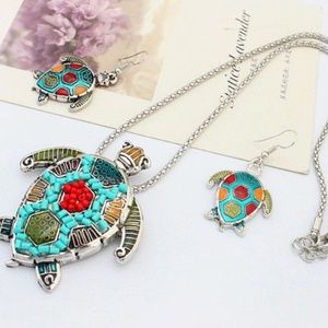 New Adorable Green Sea Turtle Necklace + Earrings